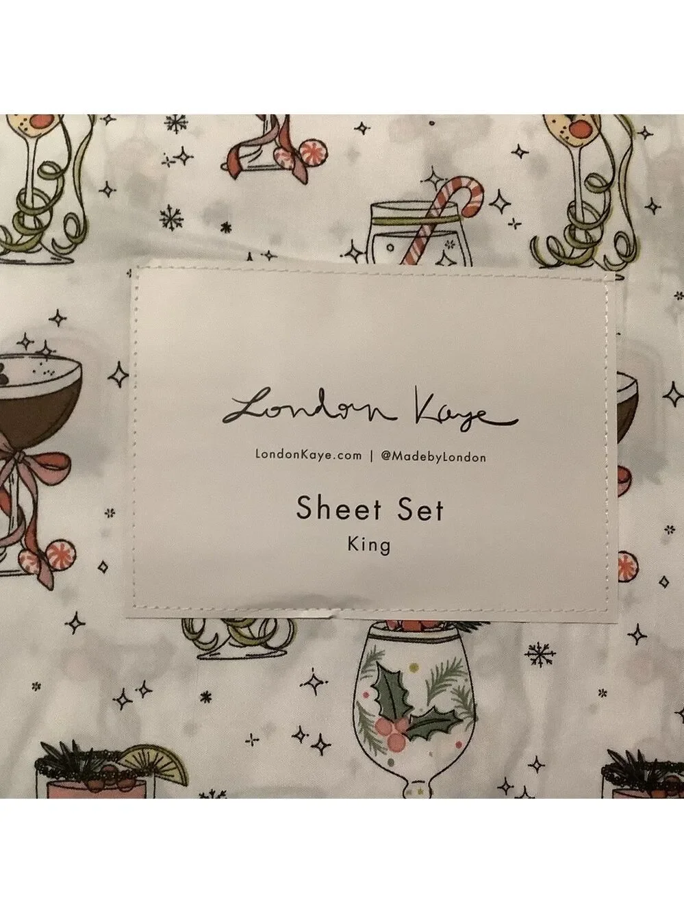 London Kaye Deck The Cocktails Christmas King Sheet Set New